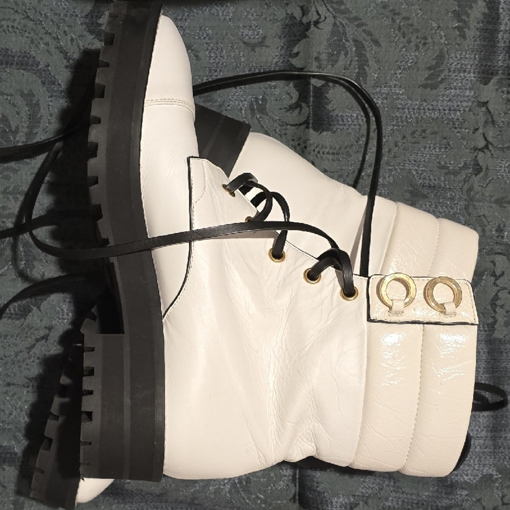 White Combat Boots with Leather Upper - Picture 14 of 15